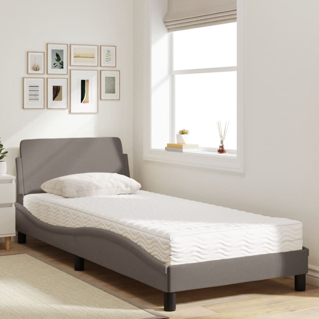 vidaXL Łóżko z materacem, Dover, taupe, 90x190 cm, obite tkaniną
