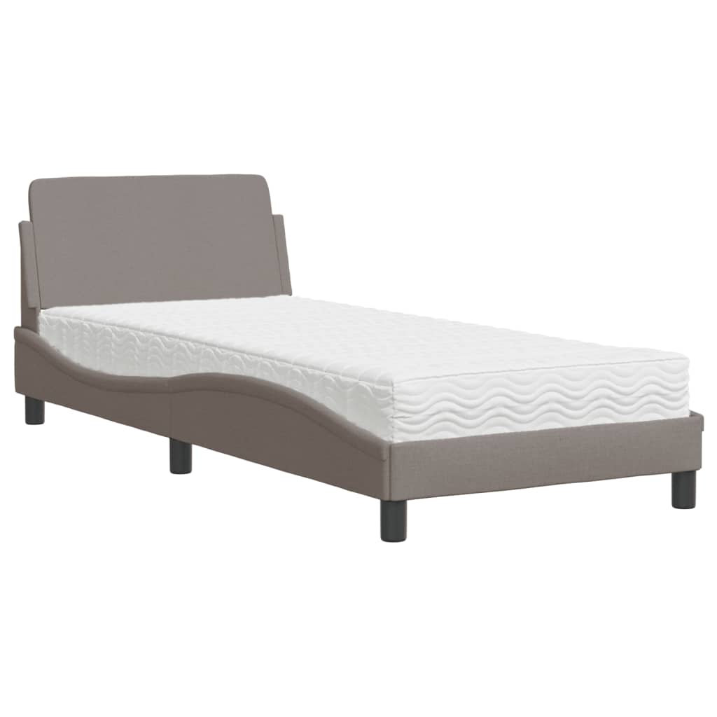 vidaXL Łóżko z materacem, Dover, kolor taupe, 90x200 cm, obite tkaniną