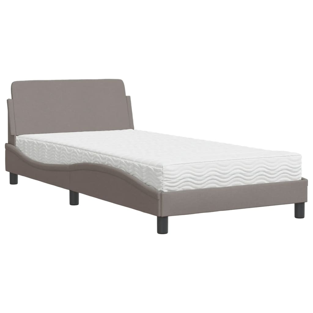 vidaXL Łóżko z materacem, Dover, taupe, 100x200 cm, obite tkaniną
