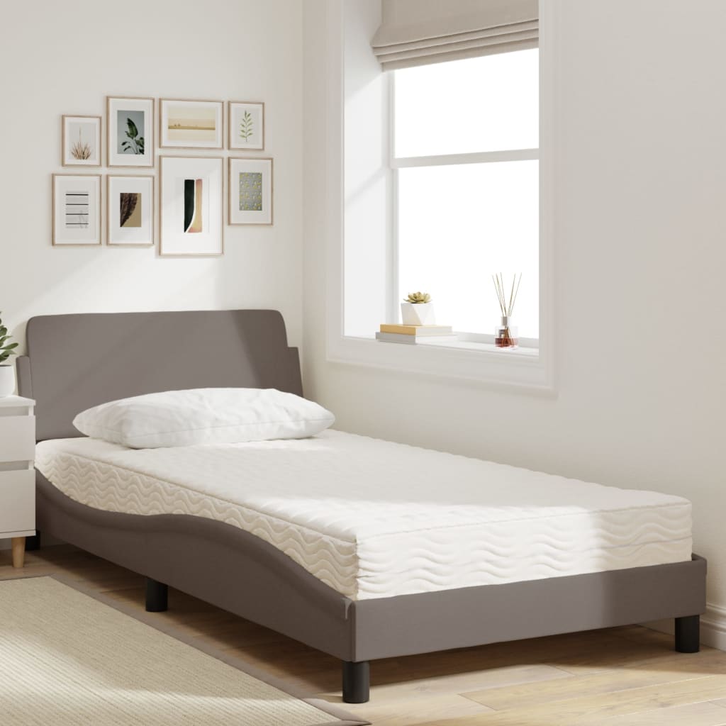 vidaXL Łóżko z materacem, Dover, taupe, 100x200 cm, obite tkaniną