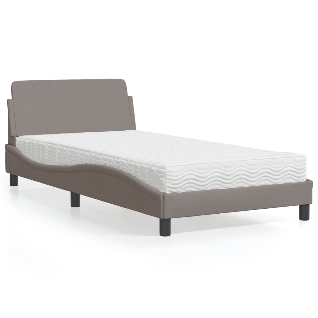 vidaXL Łóżko z materacem, Dover, taupe, 100x200 cm, obite tkaniną