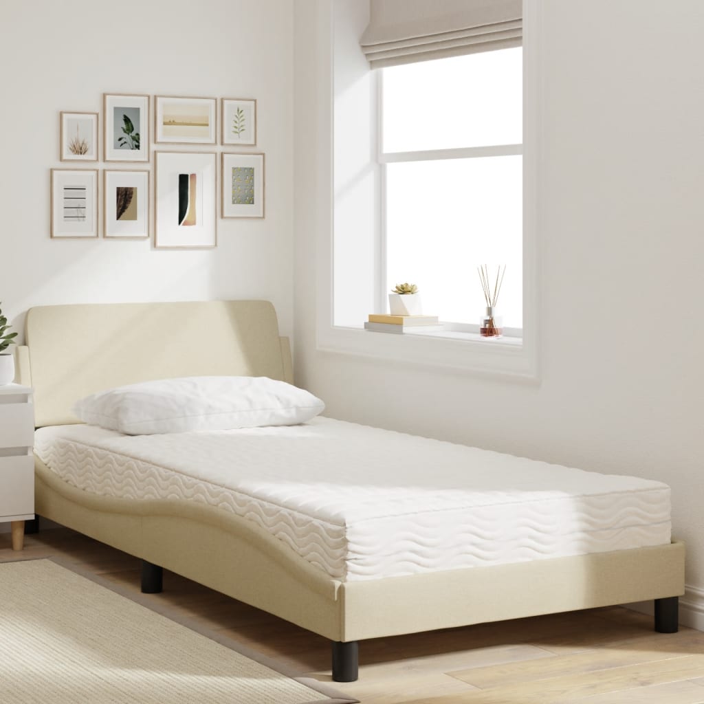 vidaXL Łóżko z materacem, Dover, kremowe, 100x200 cm, obite tkaniną
