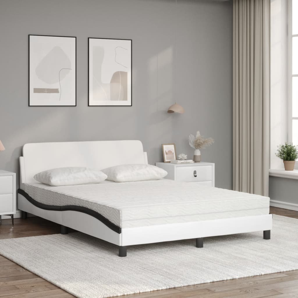 vidaXL Łóżko z materacem, Dover, biało-czarne, 120x200 cm, sztuczna skóra