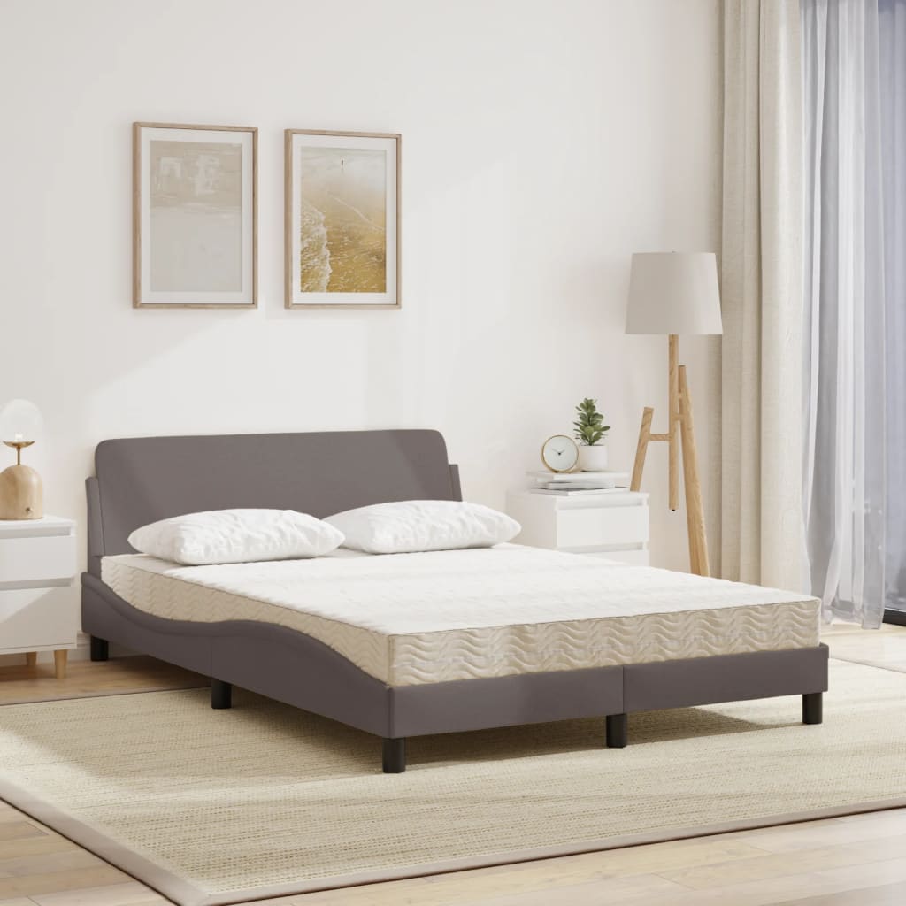 vidaXL Łóżko z materacem, Dover, taupe, 140x190 cm, obite tkaniną