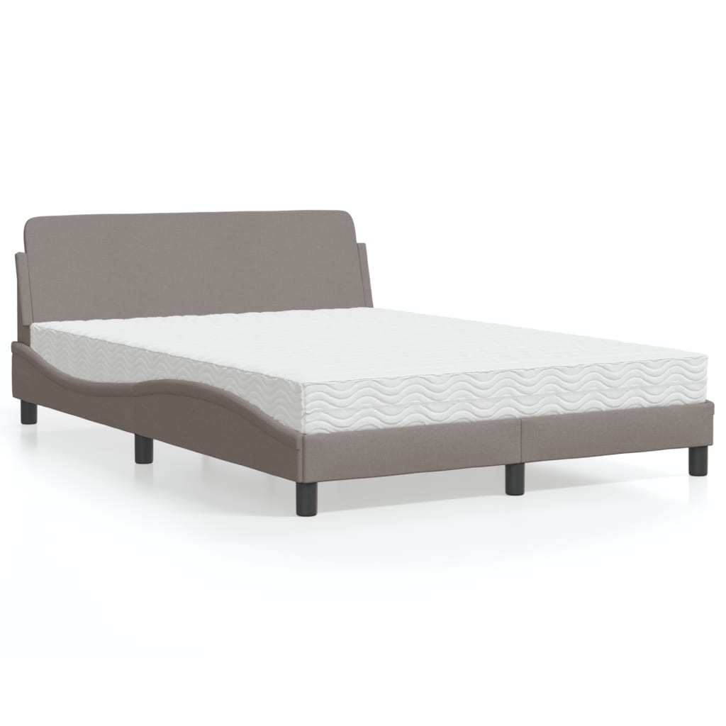 vidaXL Łóżko z materacem, Dover, taupe, 140x200 cm, obite tkaniną