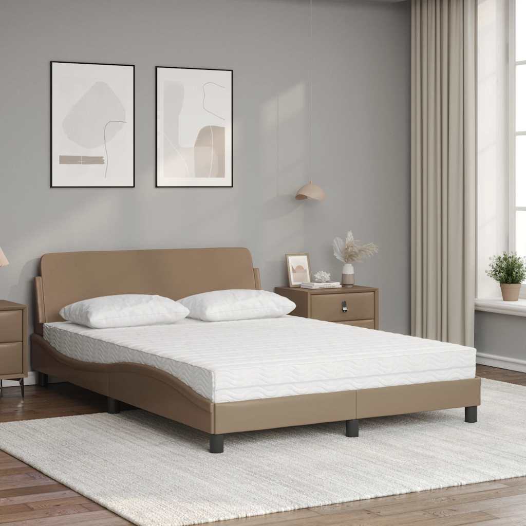 vidaXL Łóżko z materacem, Dover, cappuccino, 140x200 cm, sztuczna skóra