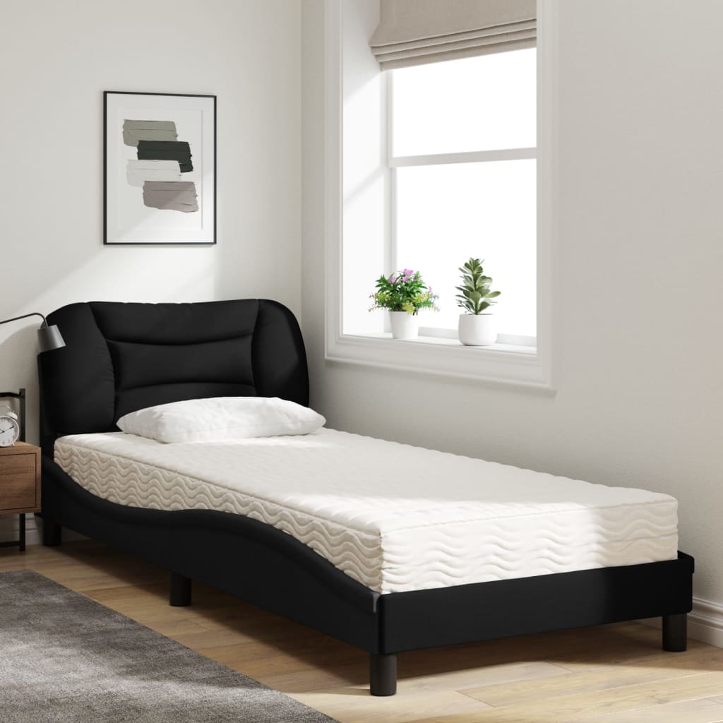 vidaXL Łóżko z materacem, Hvar, czarne, 90x200 cm, obite tkaniną