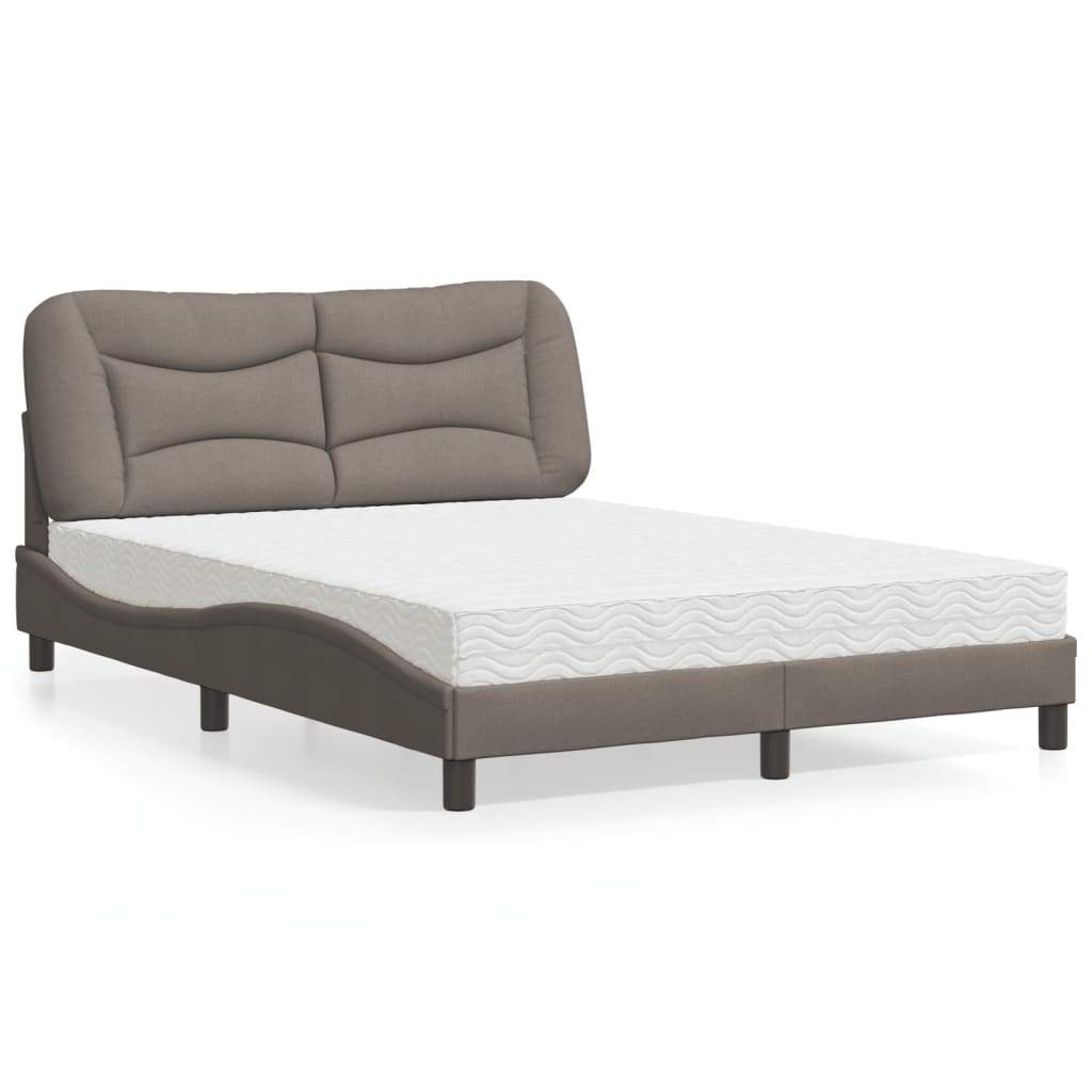 vidaXL Łóżko z materacem, Hvar, taupe, 140x190 cm, obite tkaniną