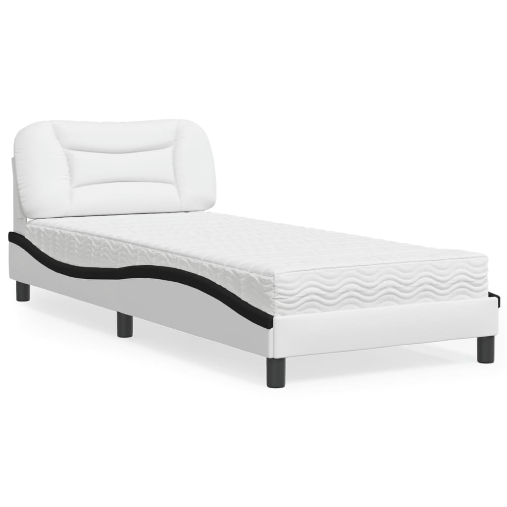vidaXL Łóżko z materacem, Hvar, biało-czarne, 90x190 cm, sztuczna skóra