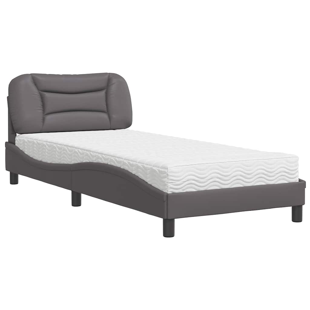 vidaXL Łóżko z materacem, Hvar, szare, 90x200 cm, sztuczna skóra