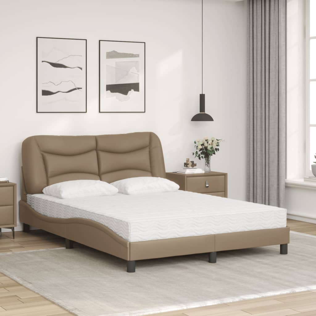 vidaXL Łóżko z materacem, Hvar, cappuccino, 140x190 cm, sztuczna skóra