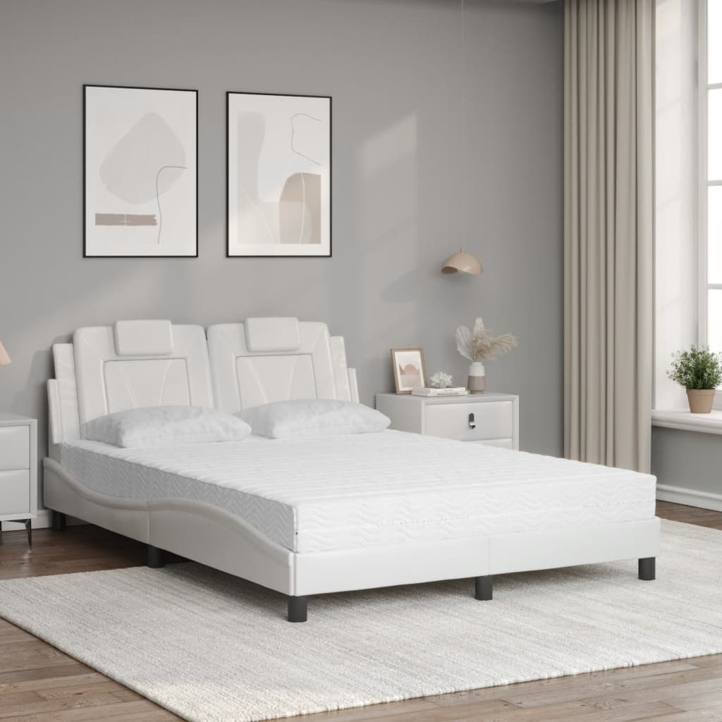 vidaXL Łóżko, Viana, z materacem, białe, 120x200 cm, sztuczna skóra