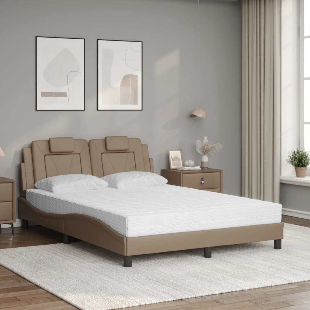 vidaXL Łóżko, Viana, z materacem, cappuccino, 120x200 cm, sztuczna skóra