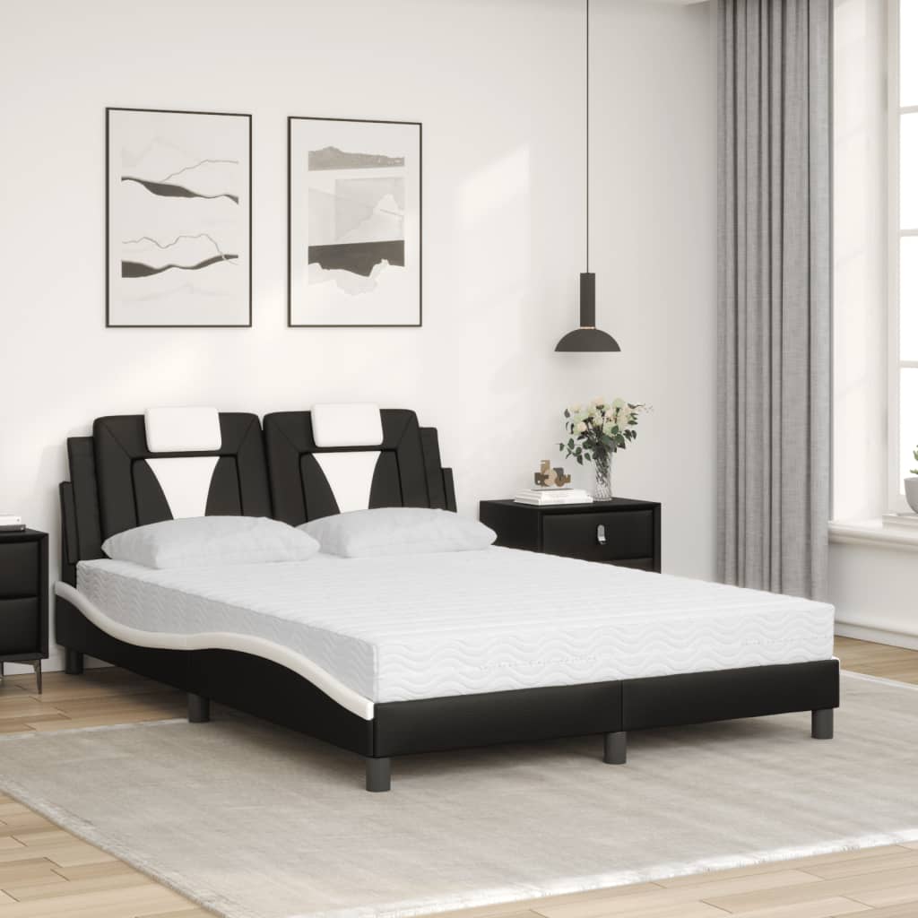 vidaXL Łóżko, Viana, z materacem, czarno-białe, 140x200 cm, sztuczna skóra