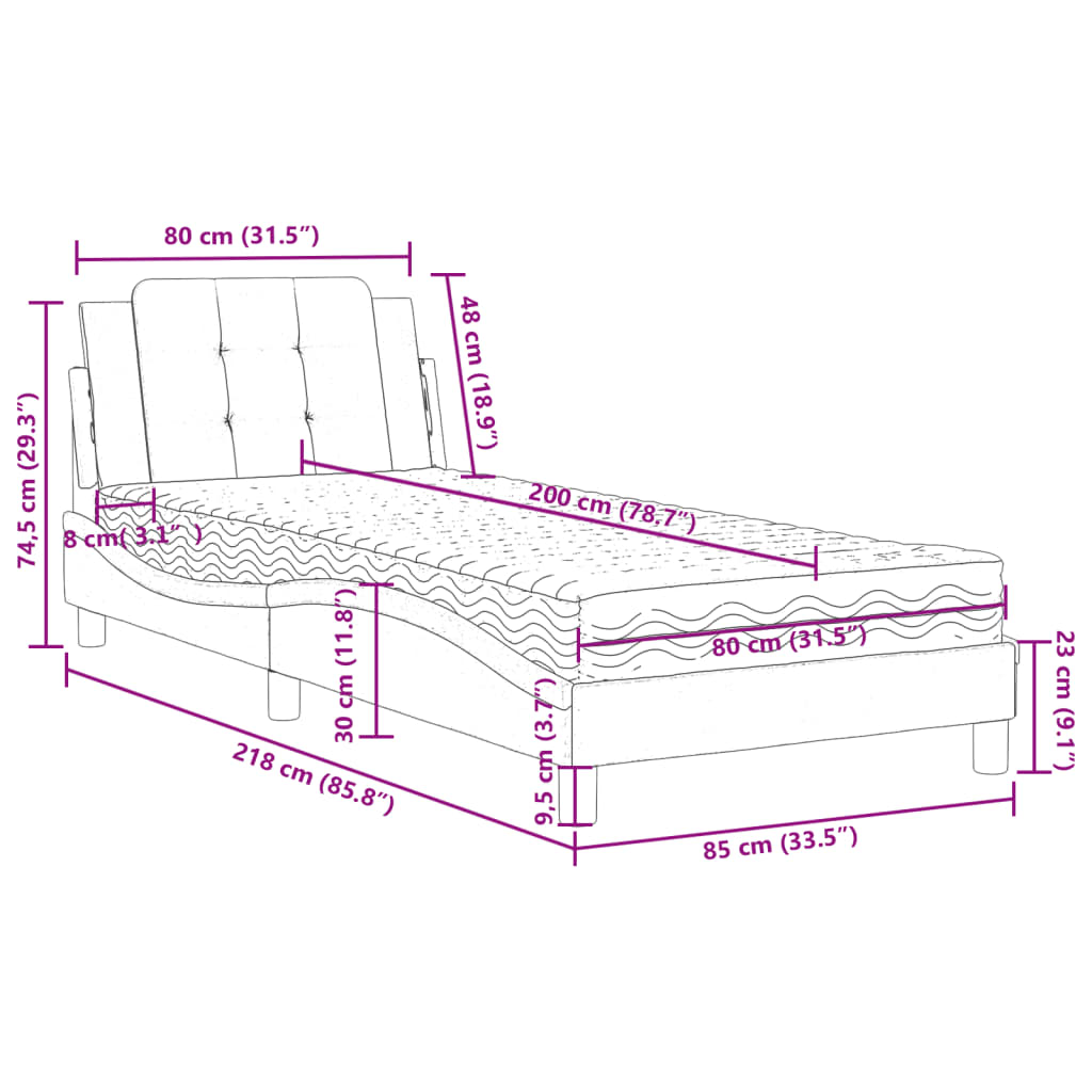 vidaXL Rama łóżka bez materaca, Zadar, szare, 80x200 cm, sztuczna skóra