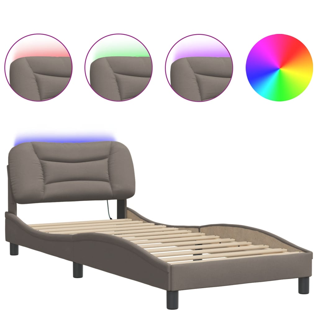 vidaXL Rama łóżka z LED bez materaca Hvar Taupe 80x200 cm Tkanina