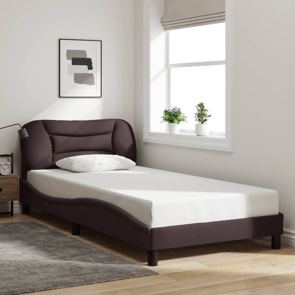 vidaXL Rama łóżka z LED bez materaca Hvar Ciemny brąz 100x200 cm Tkanina