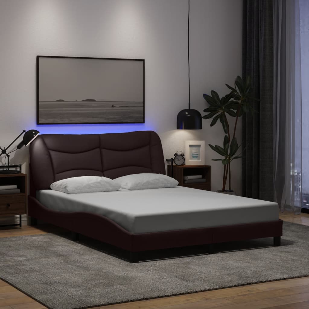 vidaXL Rama łóżka z LED bez materaca Hvar Ciemny brąz 120x200 cm Tkanina