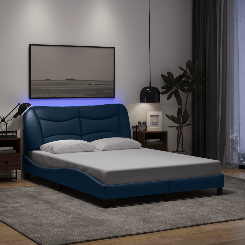 vidaXL Rama łóżka z LED bez materaca Hvar Niebieski 120x200 cm Tkanina