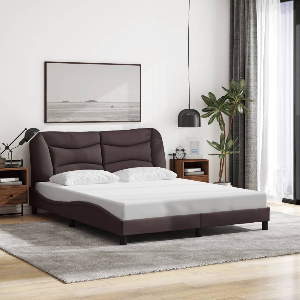 vidaXL Rama łóżka z LED bez materaca Hvar Ciemny brąz 160x200 cm Tkanina