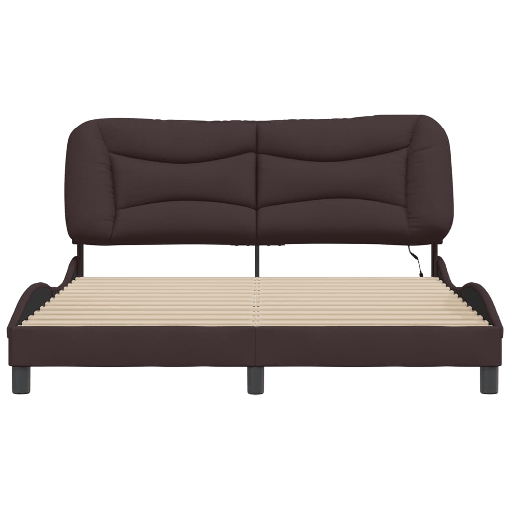 vidaXL Rama łóżka z LED bez materaca Hvar Ciemny brąz 160x200 cm Tkanina