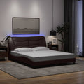 vidaXL Rama łóżka z LED bez materaca Hvar Ciemny brąz 160x200 cm Tkanina