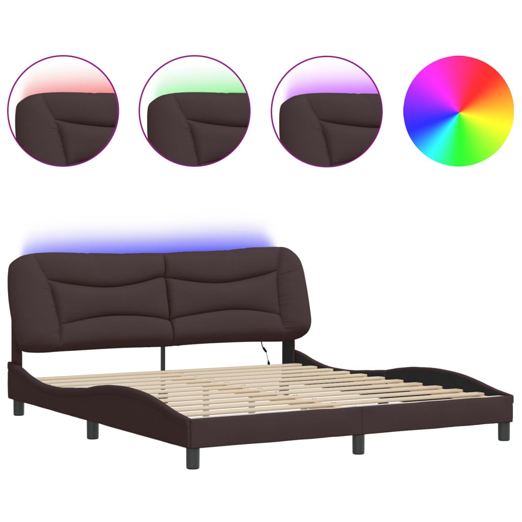 vidaXL Rama łóżka z LED bez materaca Hvar Ciemny brąz 180x200 cm Tkanina