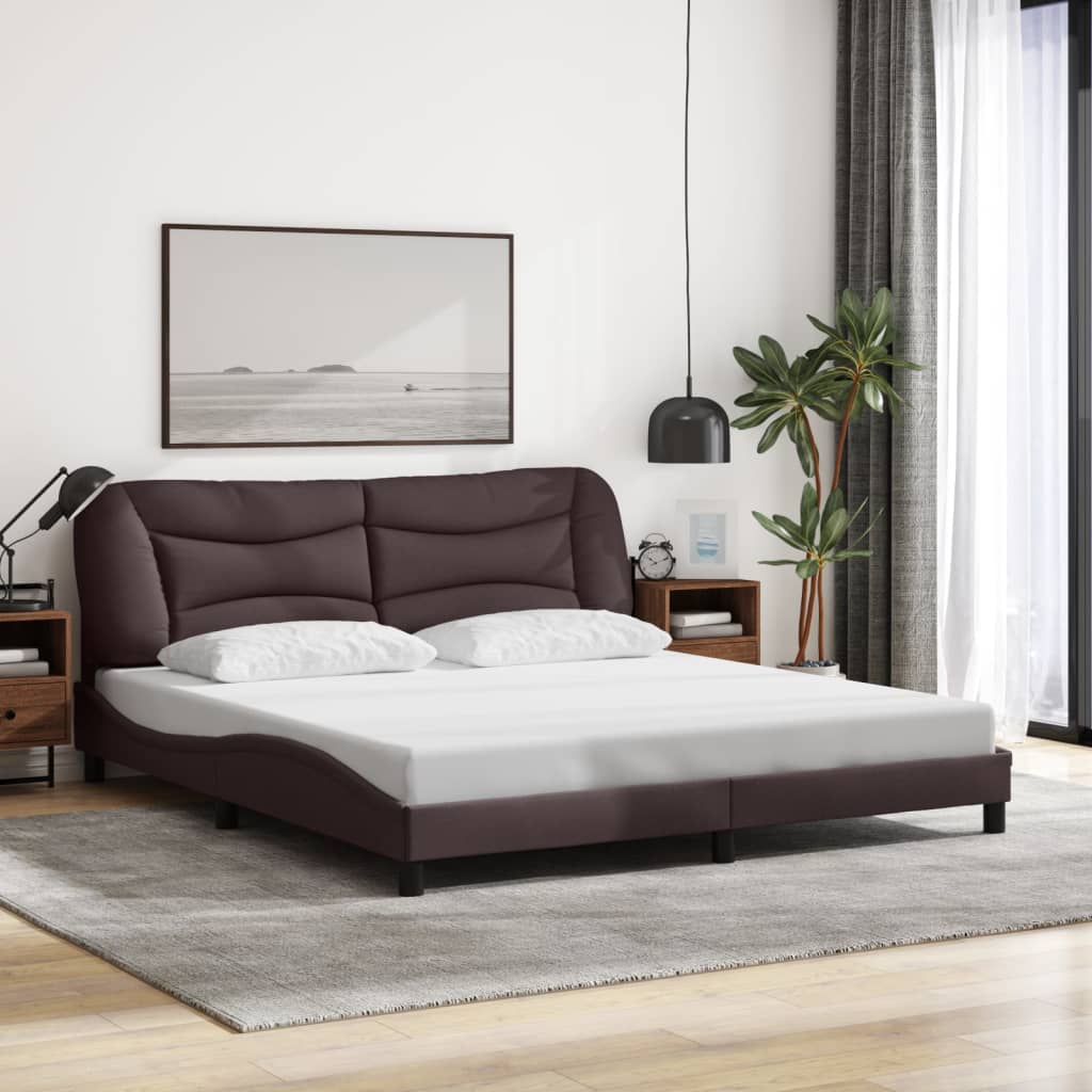 vidaXL Rama łóżka z LED bez materaca Hvar Ciemny brąz 180x200 cm Tkanina