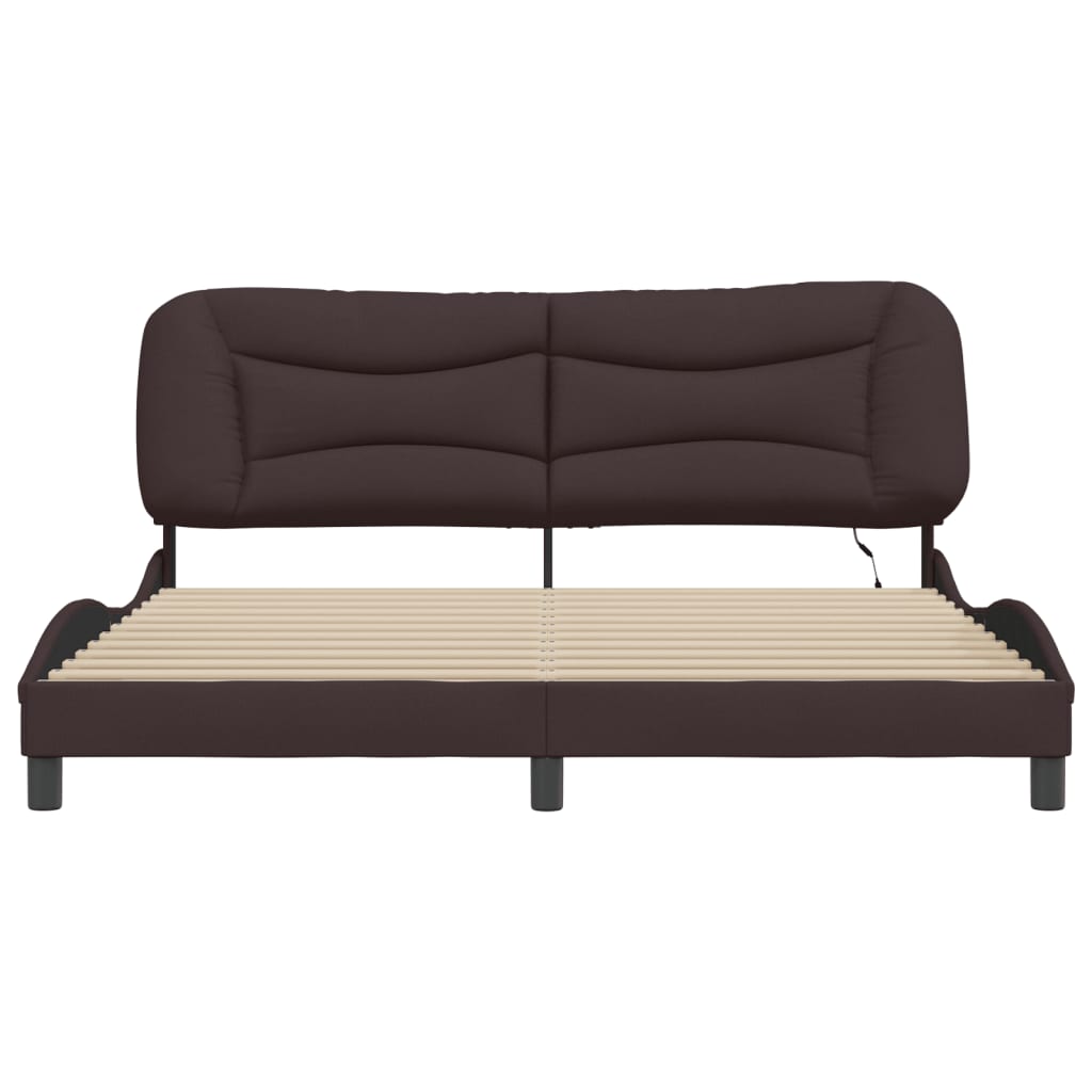 vidaXL Rama łóżka z LED bez materaca Hvar Ciemny brąz 180x200 cm Tkanina