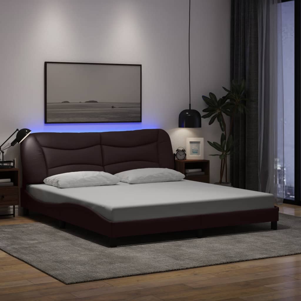 vidaXL Rama łóżka z LED bez materaca Hvar Ciemny brąz 180x200 cm Tkanina