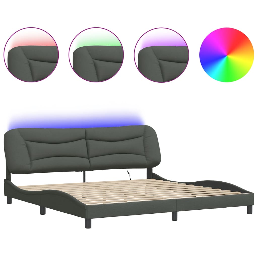 vidaXL Rama łóżka z LED bez materaca Hvar Ciemnoszara 200x200 cm Tkanina