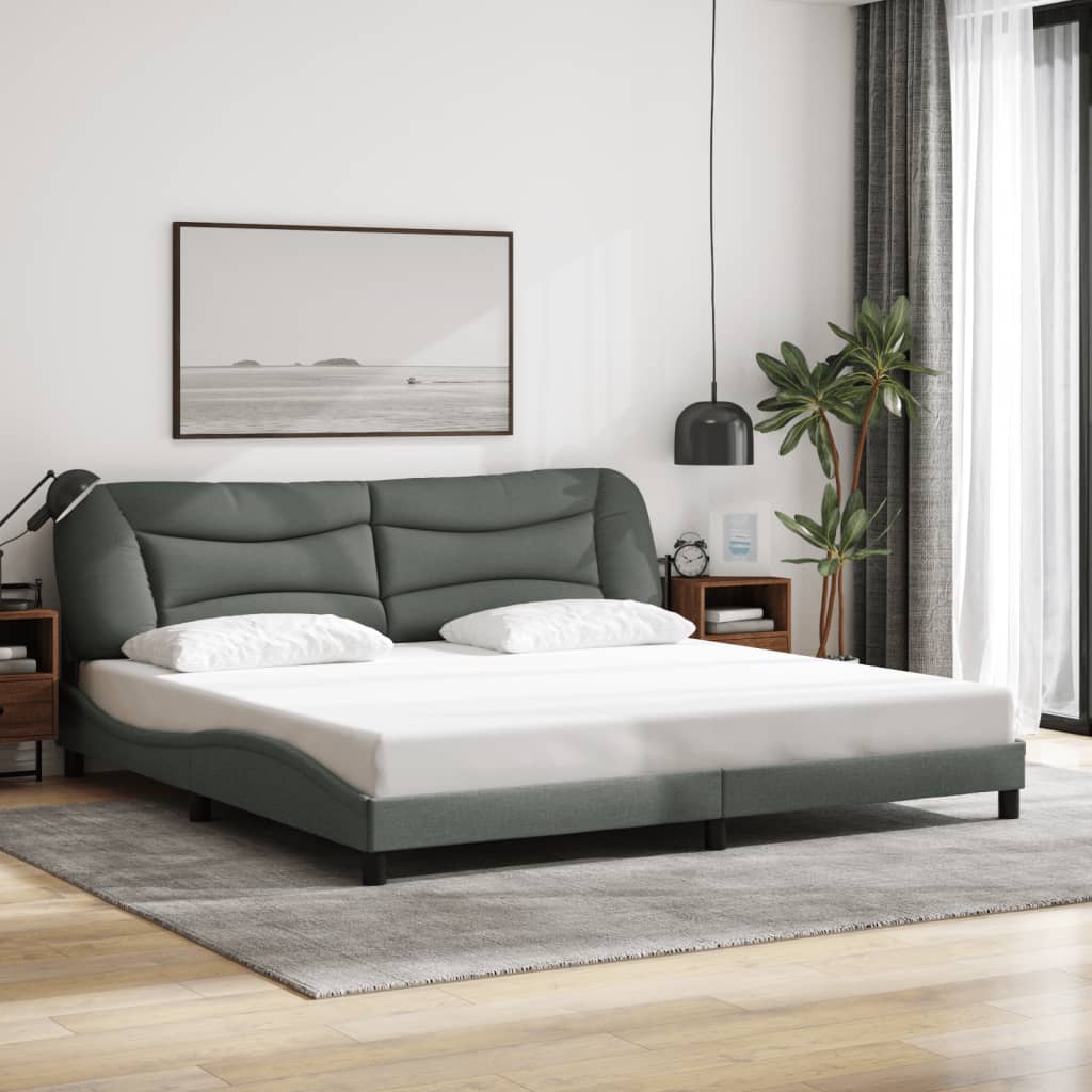 vidaXL Rama łóżka z LED bez materaca Hvar Ciemnoszara 200x200 cm Tkanina