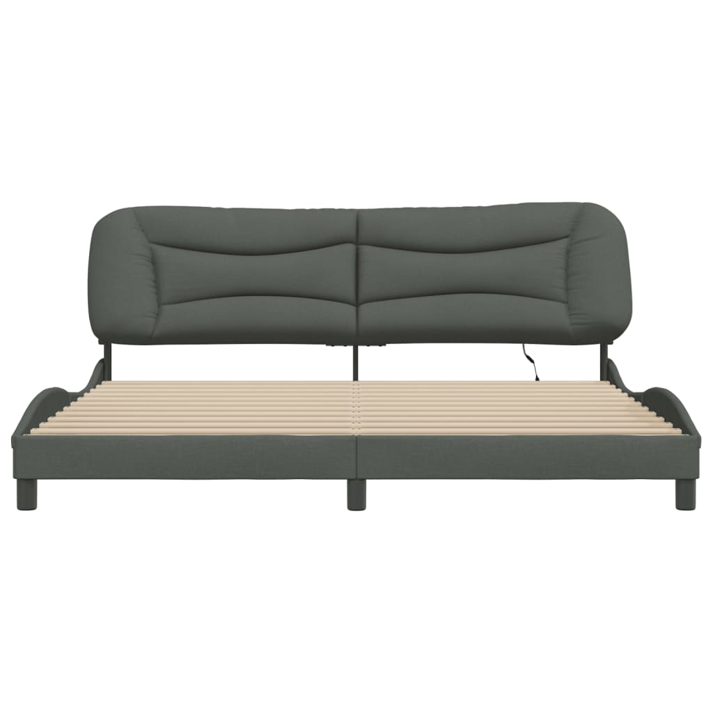 vidaXL Rama łóżka z LED bez materaca Hvar Ciemnoszara 200x200 cm Tkanina