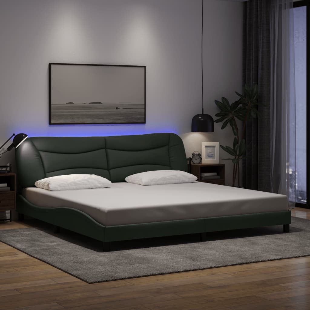 vidaXL Rama łóżka z LED bez materaca Hvar Ciemnoszara 200x200 cm Tkanina