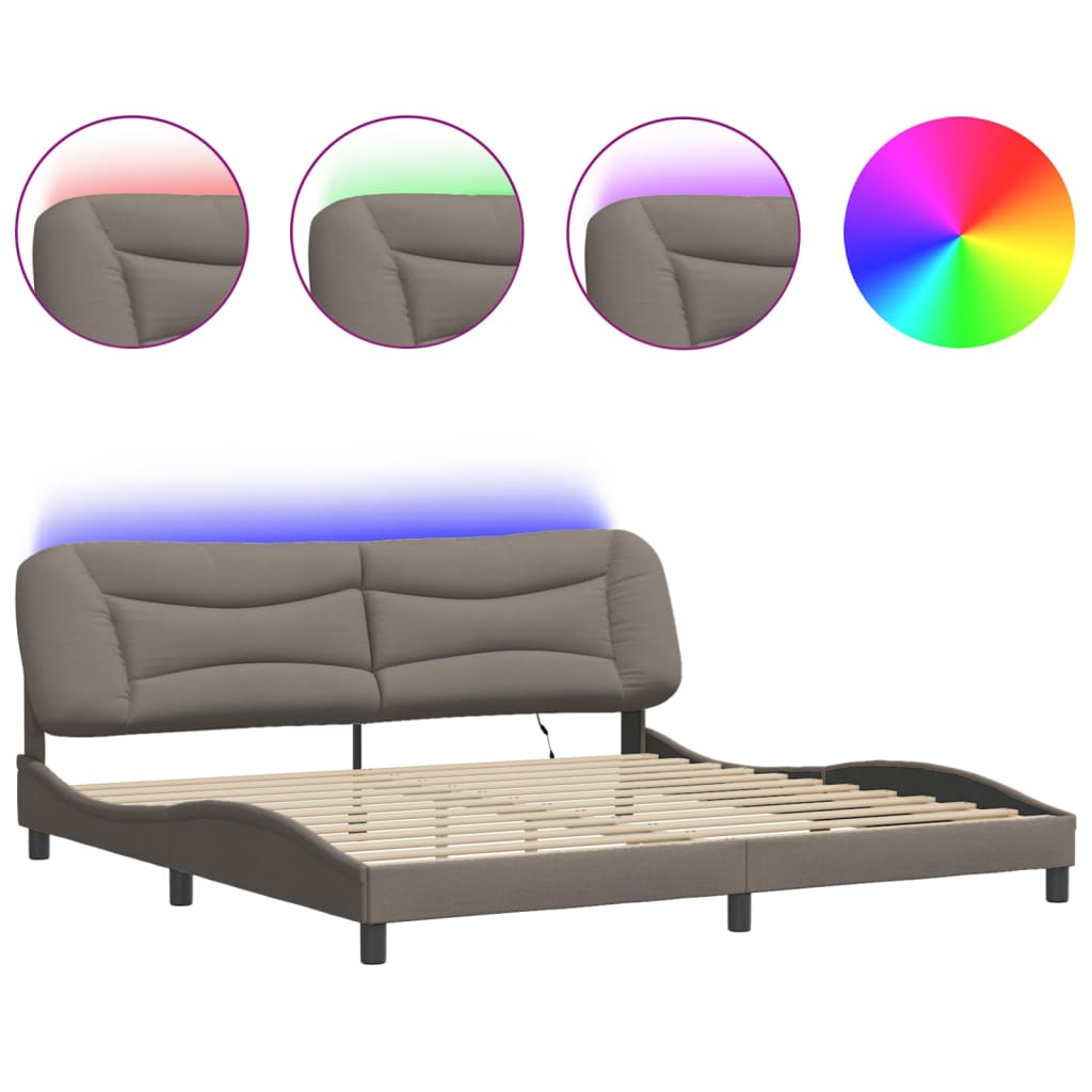 vidaXL Rama łóżka z LED bez materaca Hvar Taupe 200x200 cm Tkanina