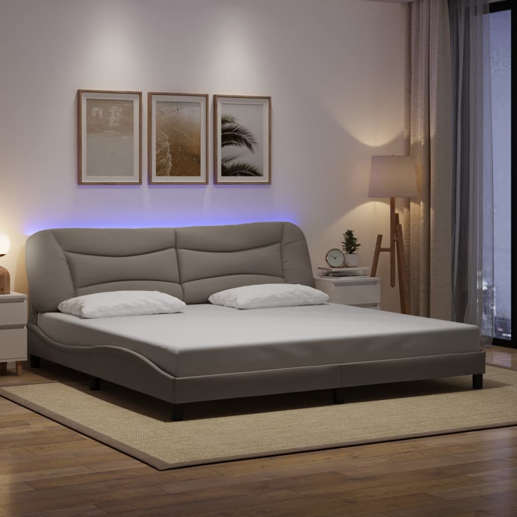 vidaXL Rama łóżka z LED bez materaca Hvar Taupe 200x200 cm Tkanina