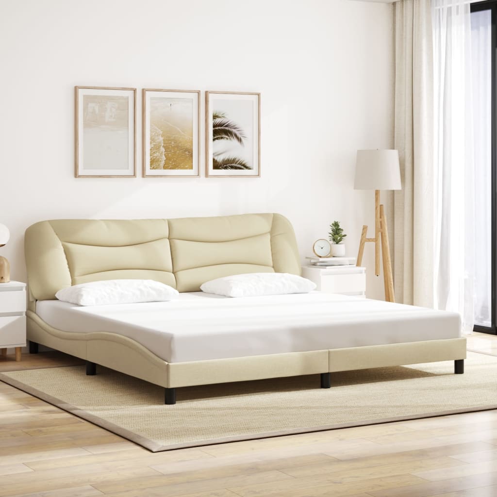 vidaXL Rama łóżka z LED bez materaca Hvar Kremowa 200x200 cm Tkanina