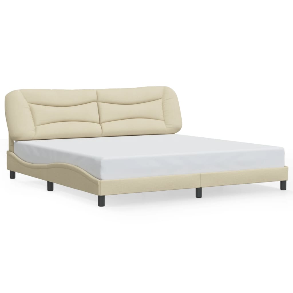 vidaXL Rama łóżka z LED bez materaca Hvar Kremowa 200x200 cm Tkanina