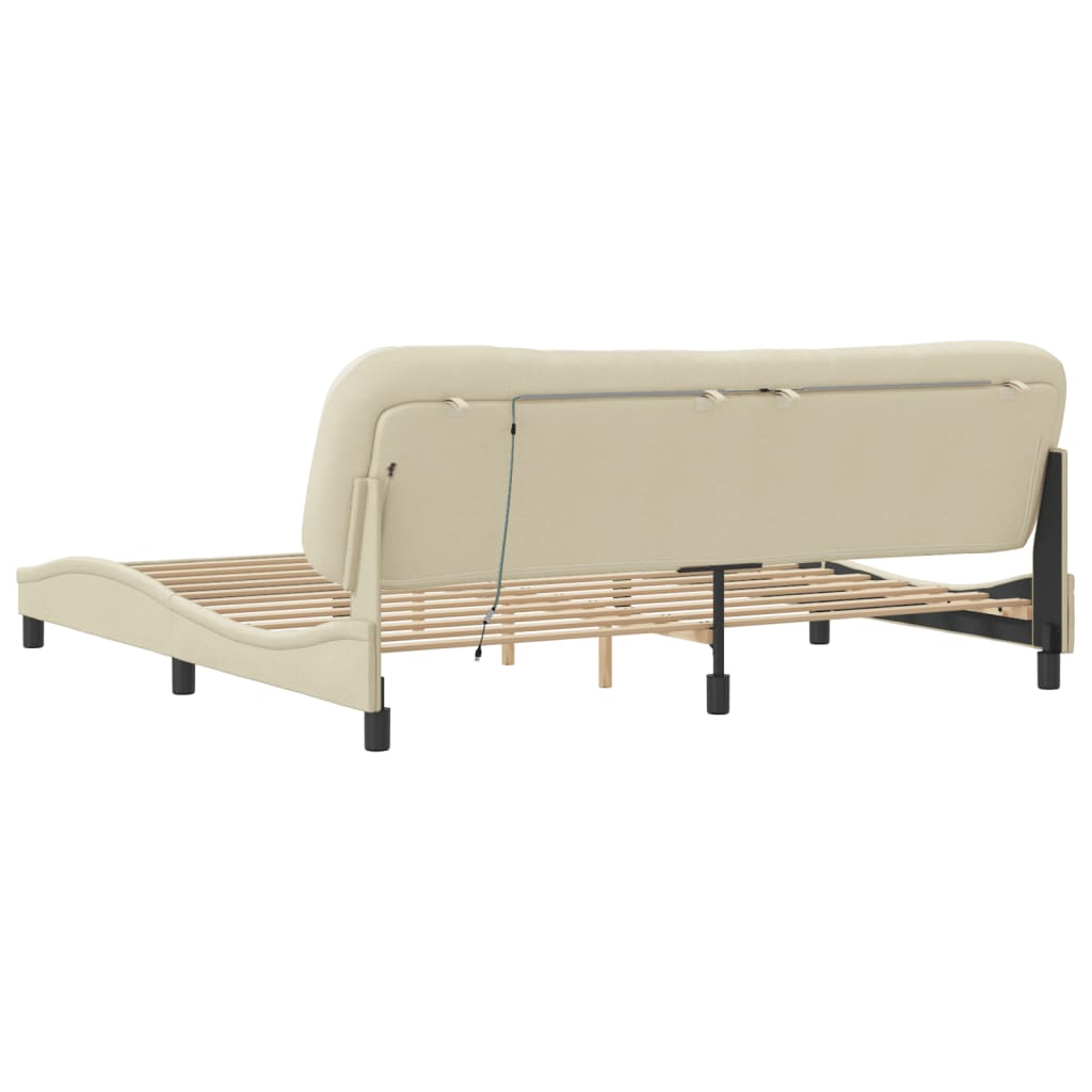 vidaXL Rama łóżka z LED bez materaca Hvar Kremowa 200x200 cm Tkanina