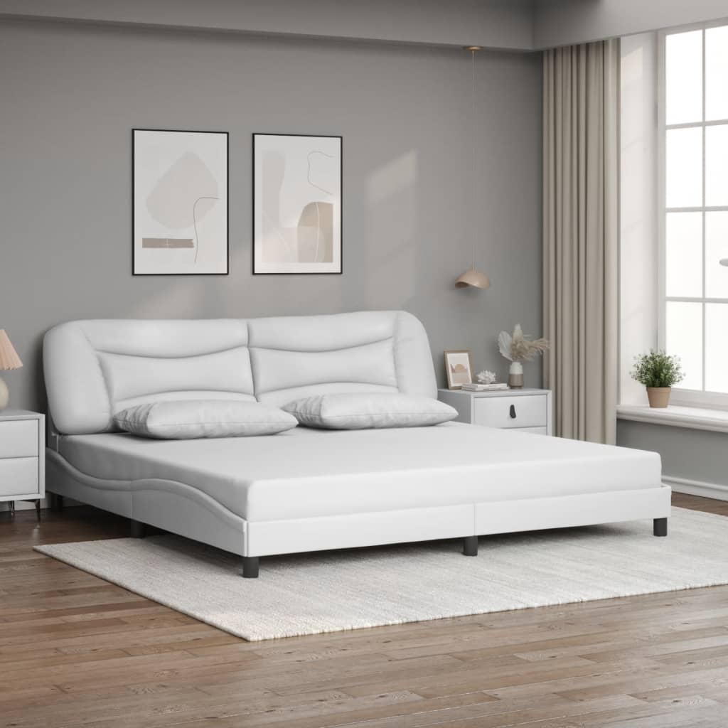 vidaXL Rama łóżka z LED bez materaca, Hvar, biała, 200x200 cm