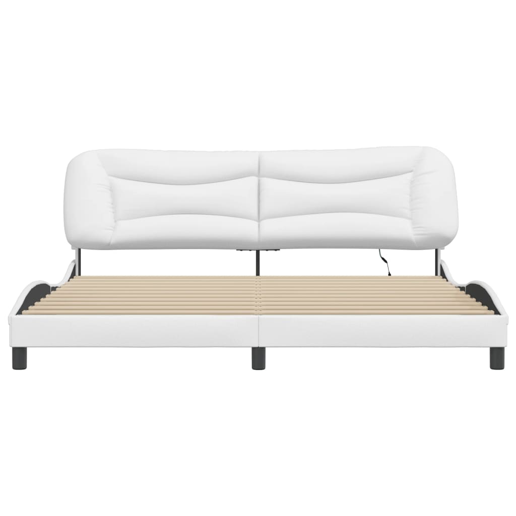 vidaXL Rama łóżka z LED bez materaca, Hvar, biała, 200x200 cm