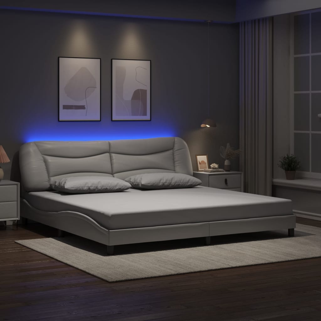vidaXL Rama łóżka z LED bez materaca, Hvar, biała, 200x200 cm