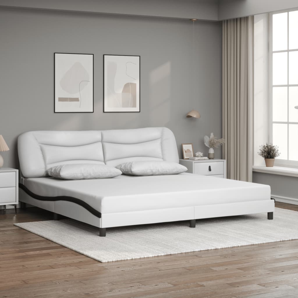 vidaXL Rama łóżka z LED bez materaca, Hvar, biało-czarna, 200x200 cm