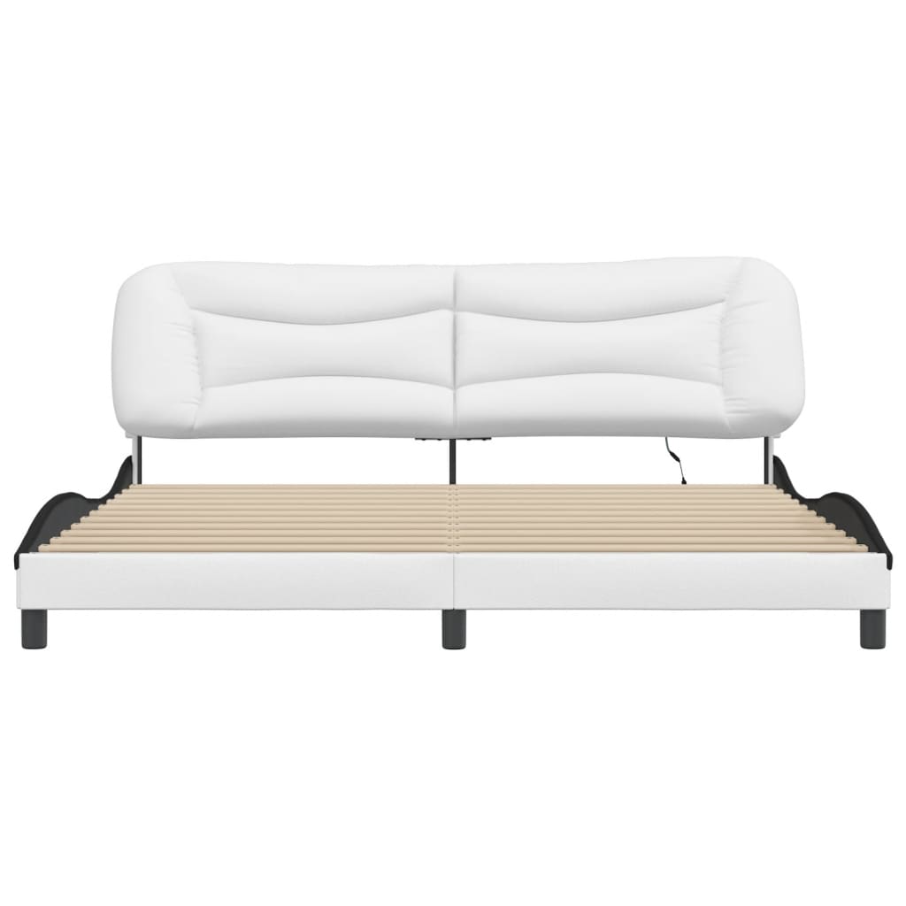 vidaXL Rama łóżka z LED bez materaca, Hvar, biało-czarna, 200x200 cm