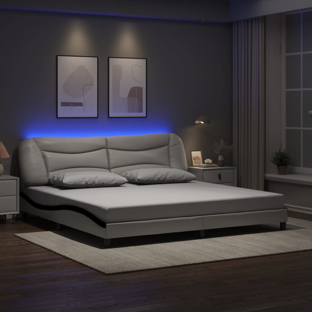 vidaXL Rama łóżka z LED bez materaca, Hvar, biało-czarna, 200x200 cm