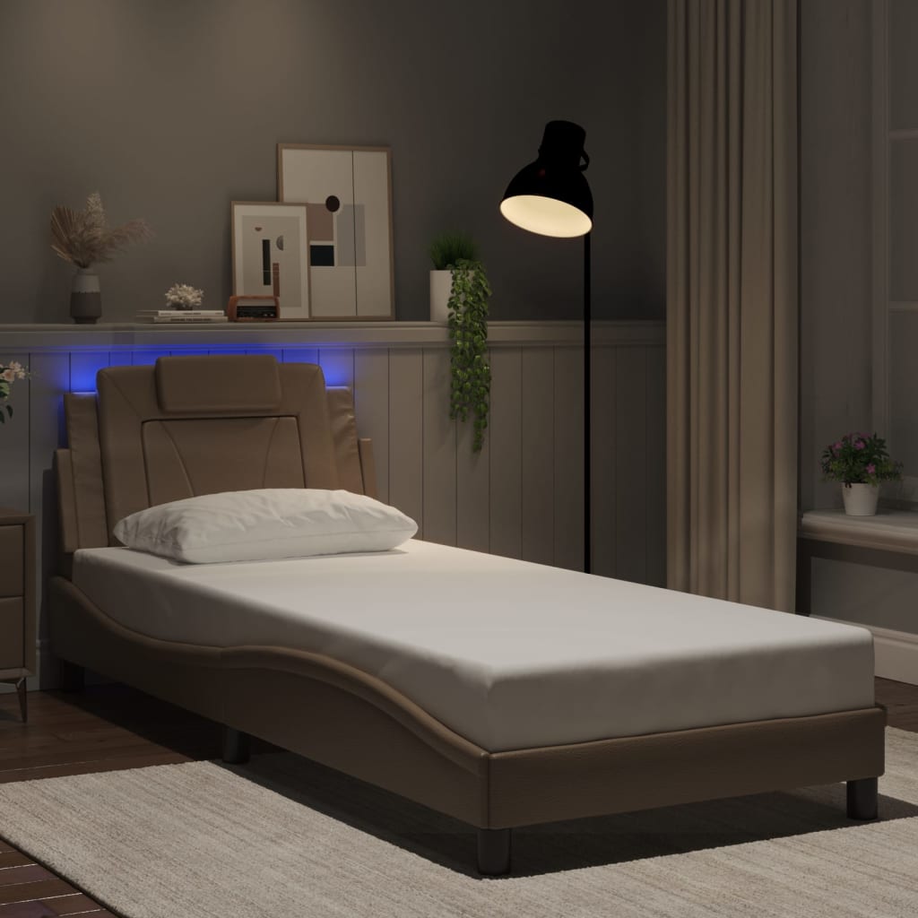 vidaXL Rama łóżka, Viana, z LED bez materaca, cappuccino, 90x200 cm