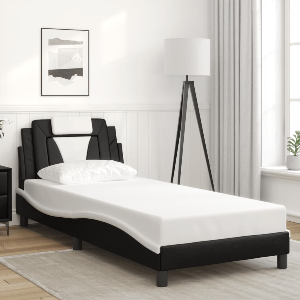 vidaXL Rama łóżka, Viana, z LED bez materaca, czarno-biała, 90x200 cm