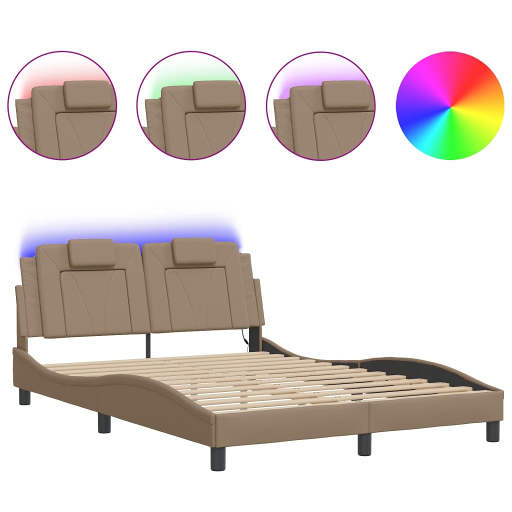 vidaXL Rama łóżka, Viana, z LED bez materaca, kolor cappuccino, 140x190 cm
