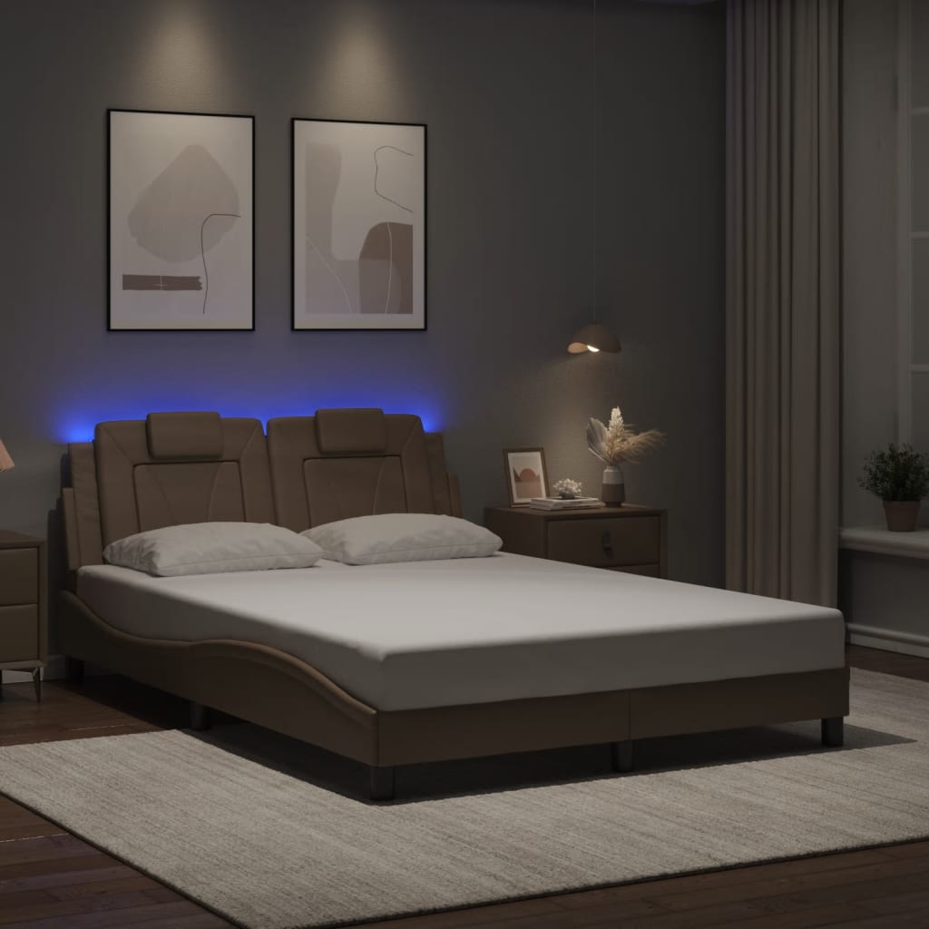 vidaXL Rama łóżka, Viana, z LED bez materaca, kolor cappuccino, 140x190 cm