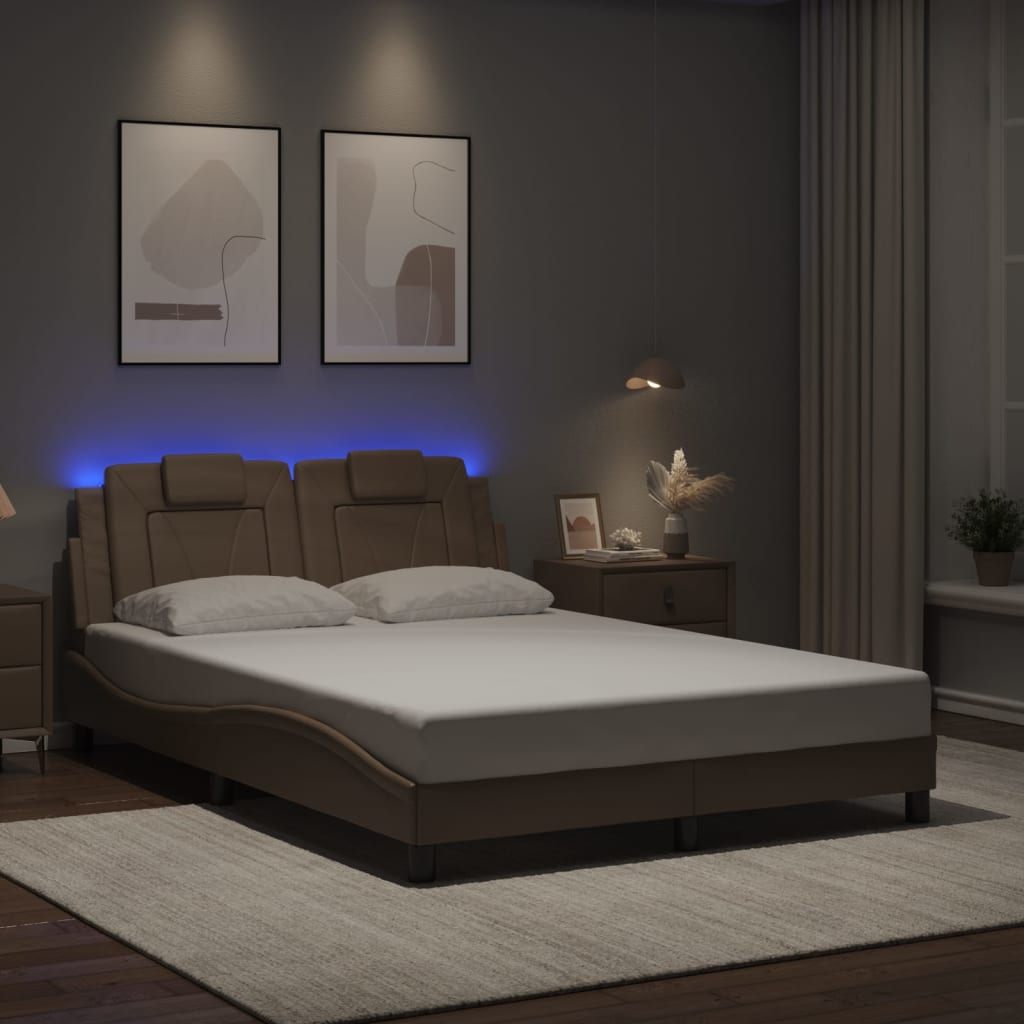 vidaXL Rama łóżka, Viana, z LED bez materaca, kolor cappuccino, 140x200 cm